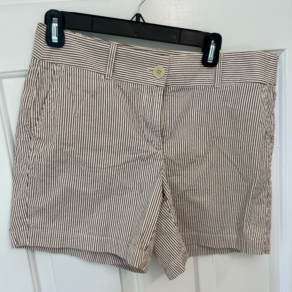 LOFT Brown and White Seersucker Shorts